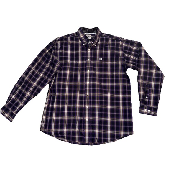 Cinch Other - Cinch Shirt Men's M Purple Black Plaid Button Up Long Sleeve Western Cowboy